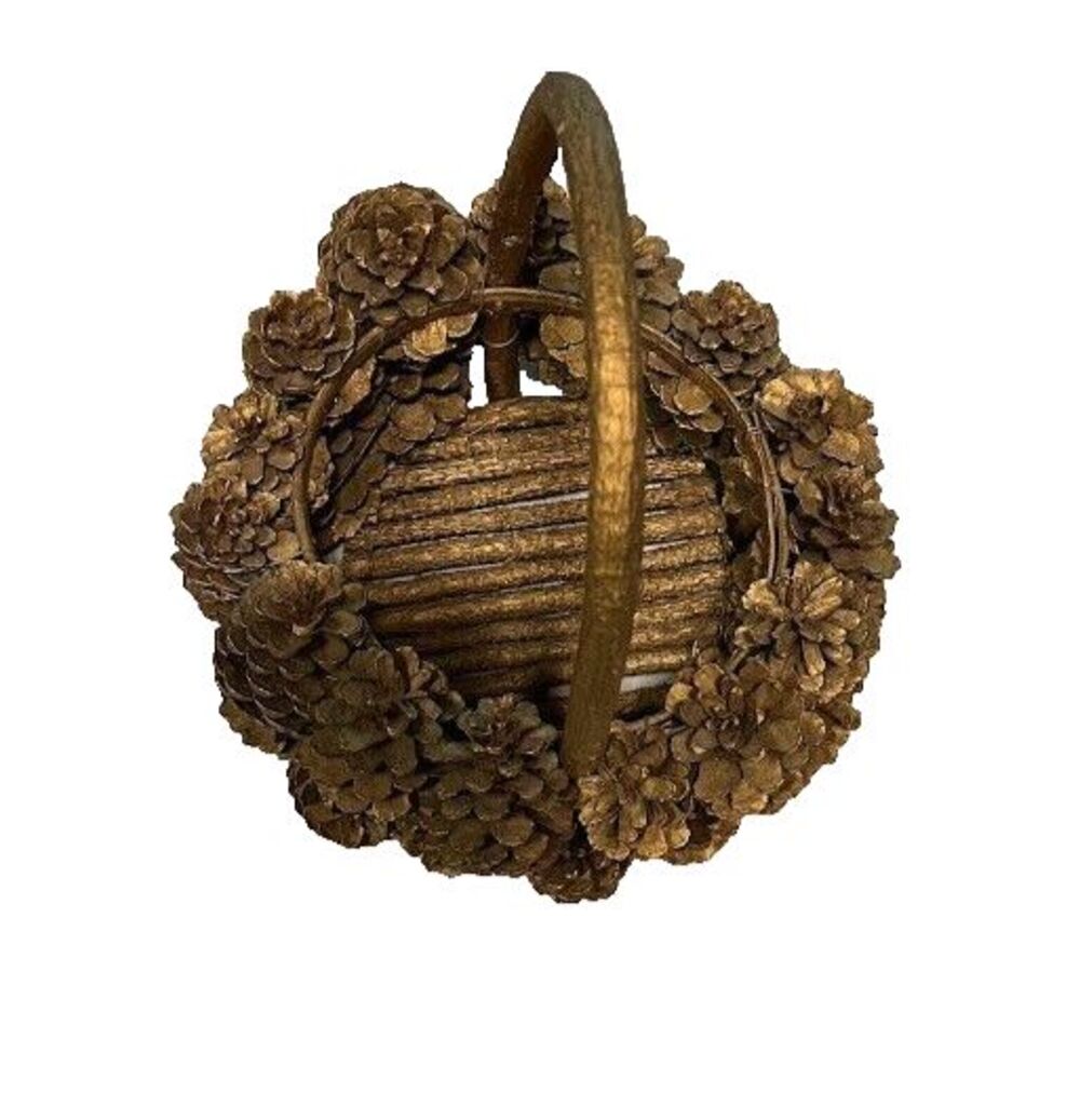 Handmade Pinecone & Wood Basket Rustic Cabincore Fall/Winter/Holiday Decor